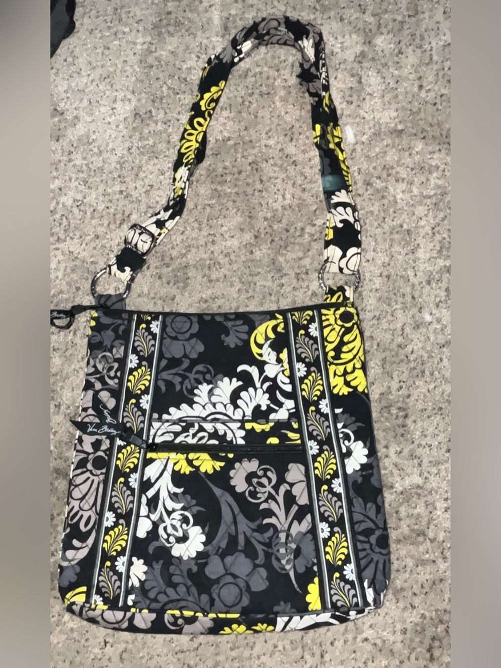 Vera Bradley Retired Baroque Black Yellow Quilted Tote Shoulder Purse Bag
